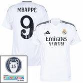 Real Madrid Mbappé 9 Home Fan Jersey 2024/25 Patches UCL UEFA Foundation (Official Printing)