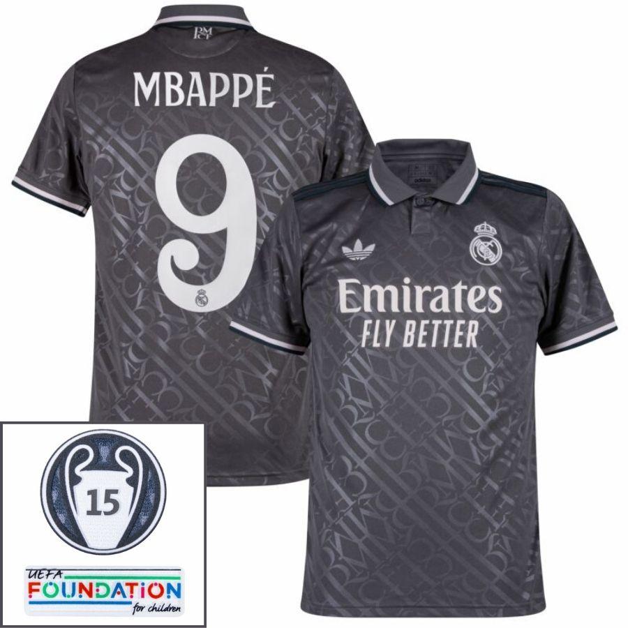 Real Madrid Mbappé 9 Third Fan Jersey 2024/25 Patches UCL UEFA Foundation (Official Printing)