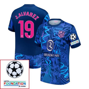 Atlético Madrid Julián Alvarez 19 Third Fan Jersey 2024/25 Patches UCL UEFA Foundation (Official Printing)
