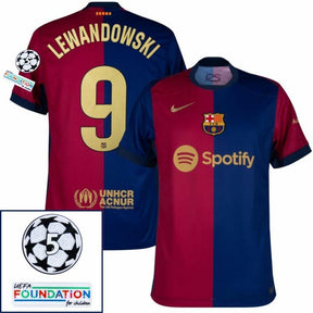 Barcelona Lewandowski 9 Home 2024/25 Patches UCL UEFA Foundation (Official Printing)