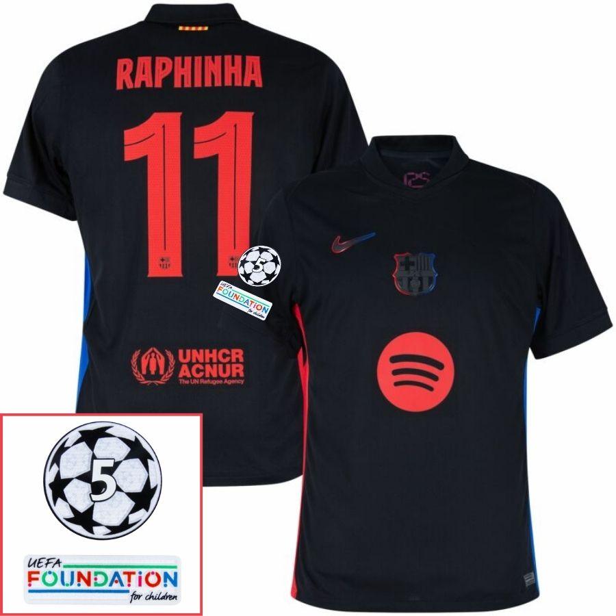 Barcelona Raphinha 11 Away 2024/25 Patches UCL UEFA Foundation (Official Printing)