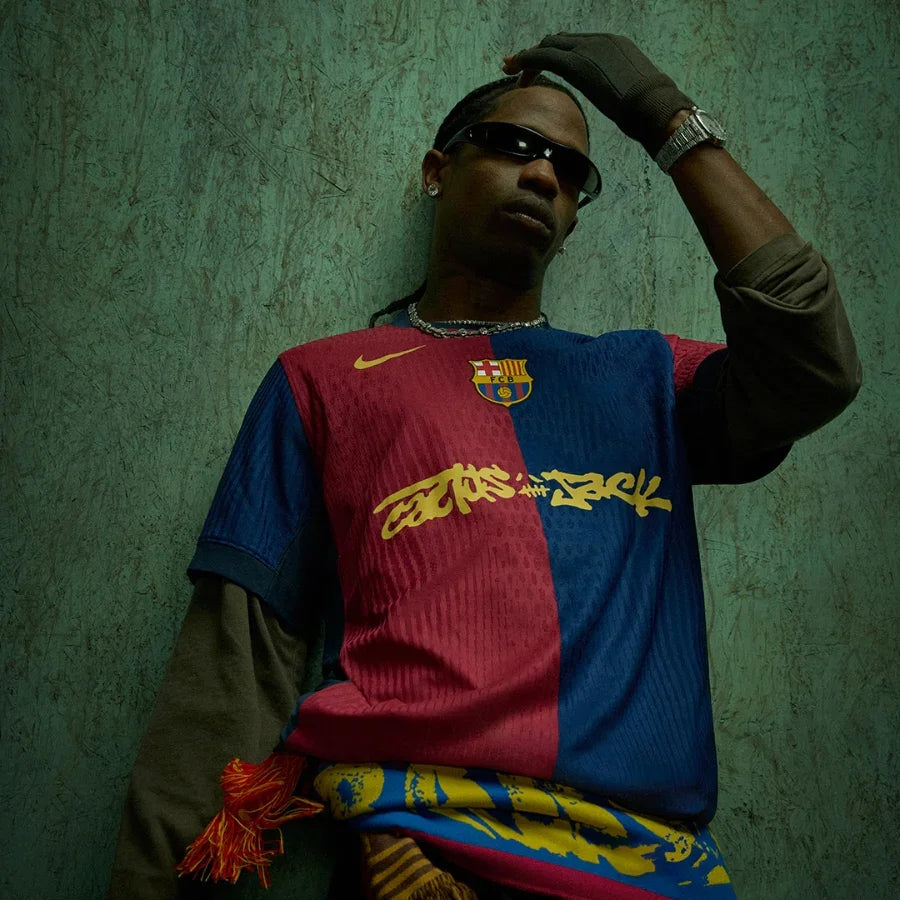 Barcelona Travis Scott Away Fan Jersey 2025/26 Spotify and FC Barcelona Collab With Travis Scott on a Special Cactus Jack