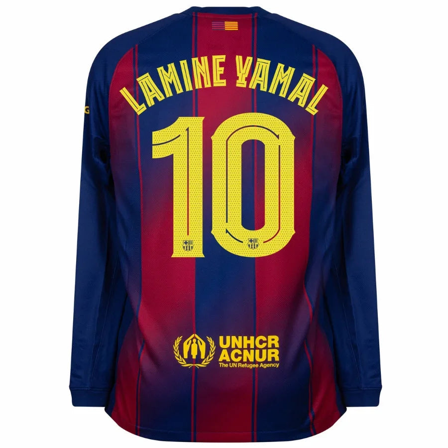Barcelona Home Lamine Yamal 10 Fan Jersey Long Sleeve 2025/26