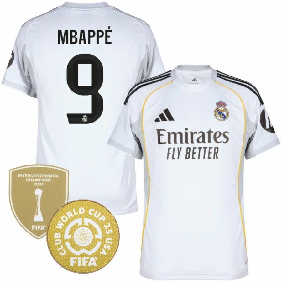 Real Madrid Mbappé 9 Home Fan Jersey 2025/26 Patch Club World Cup