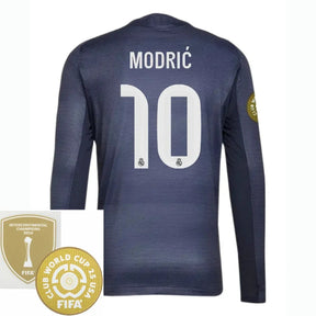 Real Madrid Away Long Sleeve Fan Jersey 2025/26 - Patch 2025 Club World Cup + FIFA Intercontinental Champions