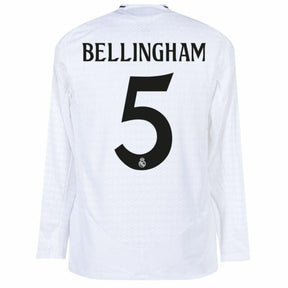 Real Madrid Bellingham 5 Home Fan Jersey Long Sleeve 2024/25 Patches UCL UEFA Foundation (Official Printing)