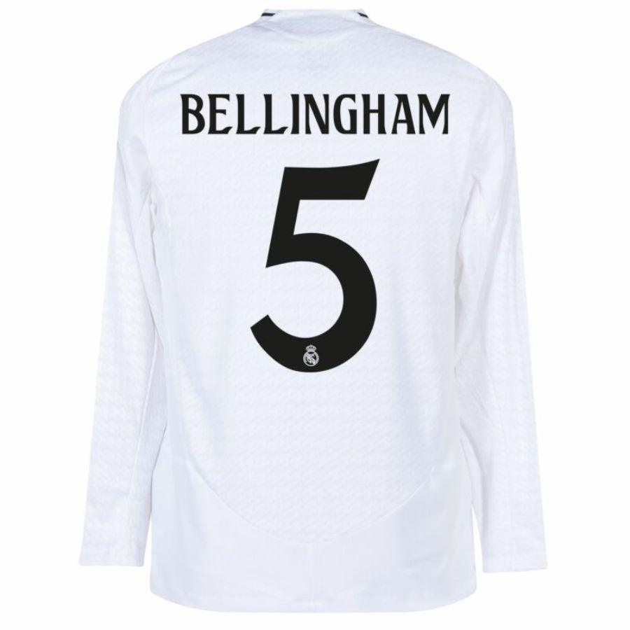 Real Madrid Bellingham 5 Home Fan Jersey Long Sleeve 2024/25 Patches UCL UEFA Foundation (Official Printing)