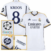 Real Madrid Toni Kroos 8 Home Fan Jersey 2023/24 Patch FIFA WCC Patch UCL UEFA Foundation Patches
