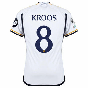 Real Madrid Toni Kroos 8 Home Fan Jersey 2023/24 Patch FIFA WCC Patch UCL UEFA Foundation Patches